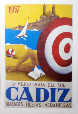 REPRODUCCION CARTEL CADIZ, GRANDES FIESTAS VERANIEGAS 1957.