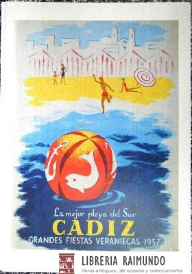 REPRODUCCION CARTEL CADIZ GRANDES FIESTAS VERANIEGAS 1957.