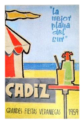 REPRODUCCION CARTEL CADIZ GRANDES FIESTAS VERANIEGAS 1959.