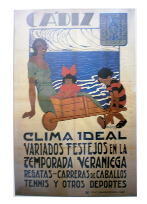 REPRODUCCION CARTEL CADIZ CLIMA IDEAL VARIADOS FESTEJOS EN LA TEMPORADA VERANIEGA.