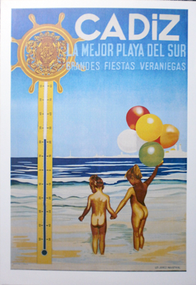REPRODUCCION CARTEL CADIZ GRANDES FIESTAS VERANIEGAS, LA MEJOR PLAYA DEL SUR.