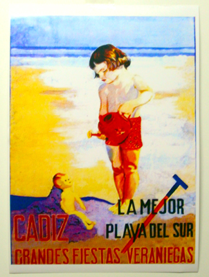 REPRODUCCION CARTEL CADIZ LA MEJOR PLAYA DEL SUR GRANDES FIESTAS VERANIEGAS