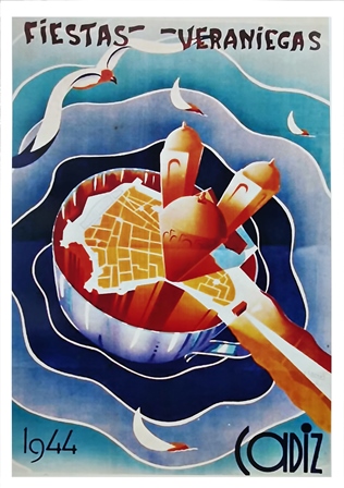 REPRODUCCION CARTEL CADIZ 1944 FIESTAS VERANIEGAS
