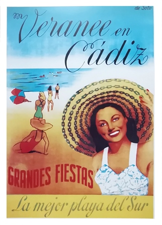 REPRODUCCIÓN CARTEL VERANEE EN CADIZ GRANDES FIESTAS LA MEJOR PLAYA DEL SUR