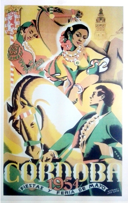 REPRODUCCION DE CARTEL DE CORDOBA FIESTAS Y FERIA DE MAYO 1954.