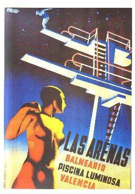 REPRODUCCION DE CARTEL LAS ARENAS. BALNEARIO, PISCINA LUMINOSA, VALENCIA