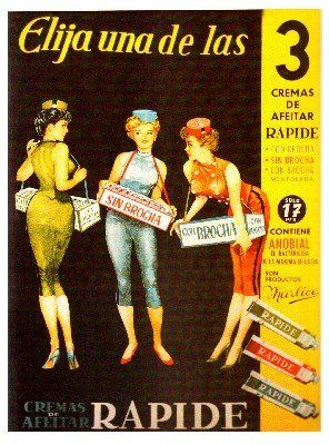 REPRODUCCION DE CARTEL ELIJA UNA DE LAS 3 CREMAS DE AFEITAR RAPIDE.