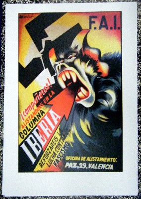 REPRODUCCION DE CARTEL F.A.I. COMPAÑEROS, ALISTANDOOS EN LA COLUMNA IBERIA.