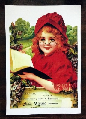 REPRODUCCION DE CARTEL LIBRERIA IMPRENTA ENCUADERNACIÓN JORGE MONTERO, VALLADOLID.