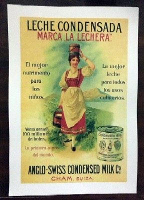 REPRODUCCION DE CARTEL LECHE CONDENSADA, MARCA LA LECHERA.
