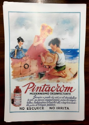 REPRODUCCION DE CARTEL PINTACROM MODERNISMO DESINFECTANTE. NO ESCUECE, NO IRRITA.