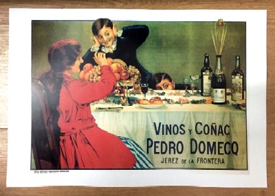 REPRODUCCION DE CARTEL VINOS Y COÑAC PEDRO DOMECQ, JEREZ DE LA FRONTERA.