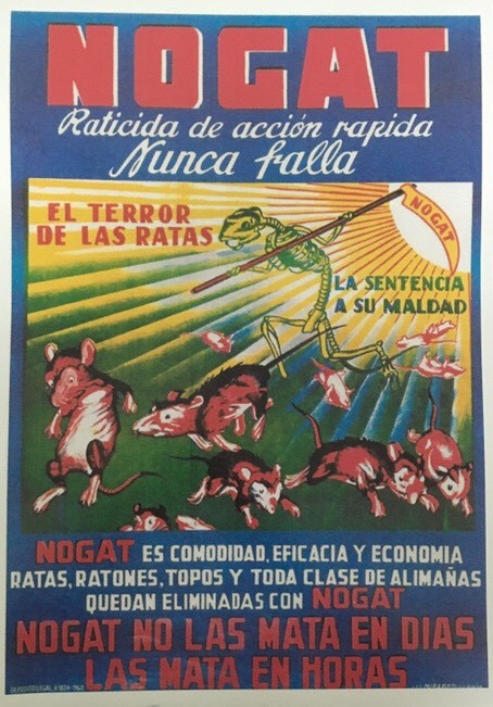REPRODUCCION DE CARTEL NOGAT, RATICIDA DE ACCIÓN RÁPIDA. NUNCA FALLA.