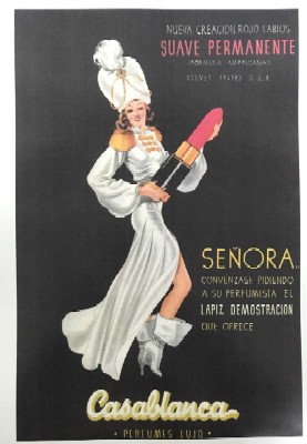 REPRODUCCION DE CARTEL NUEVA CREACIÓN ROJO LABIOS SUAVE PERMANENTE CASABLANCA.