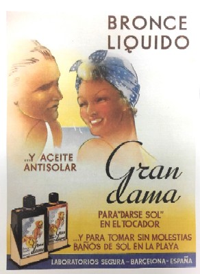REPRODUCCION DE CARTEL BRONCE LIQUIDO Y ACEITE SOLAR, GRAN DAMA.