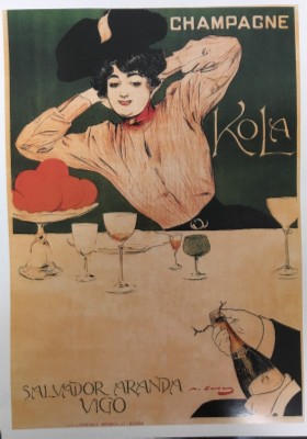 REPRODUCCION DE CARTEL CHAMPAGNE KOLA. SALVADOR ARANDA, VIGO.
