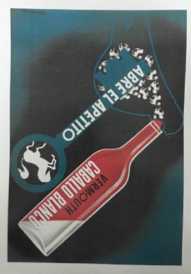 REPRODUCCION DE CARTEL VERMOUTH CABALLO BLANCO, ABRE EL APETITO.