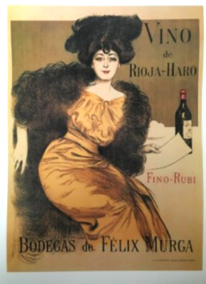 REPRODUCCION DE CARTEL VINO DE RIOJA - HARO. FINO RUBI. BODEGAS DE FÉLIX MURGA.