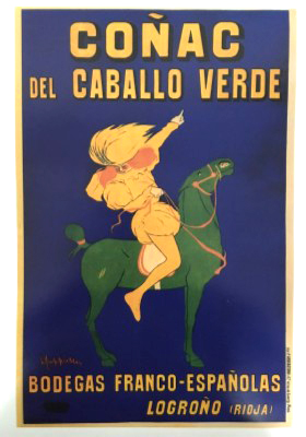 REPRODUCCION DE CARTEL COÑAC DEL CABALLO VERDE. BODEGAS FRANCO-ESPAÑOLAS.
