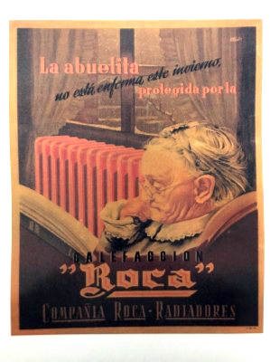REPRODUCCION DE CARTEL CALEFACCIÓN ROCA LA ABUELITA NO ESTÁ ENFERMA ESTE INVIERNO.