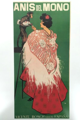 REPRODUCCION DE CARTEL ANIS DEL MONO. VICENTE BOSCH BADALONA ESPAÑA. 48X33CM.