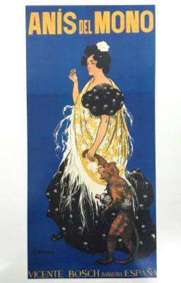 REPRODUCCION DE CARTEL ANIS DEL MONO. VICENTE BOSCH BADALONA ESPAÑA. 48X33CM.