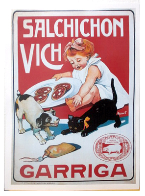 REPRODUCCION DE CARTEL SALCHICHON VICH GARRIGA. 42,5X29,7CM.
