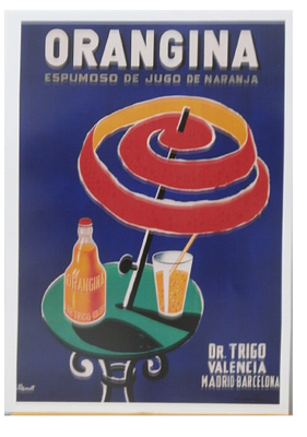 REPRODUCCION DE CARTEL ORANGINA, ESPUMOSO DE JUGO DE NARANJA, DR. TRIGO VALENCIA. 43X29,7cm.
