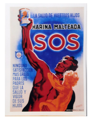 REPRODUCCION DE CARTEL HARINA MALTEADA SOS, LA SALUD DE VUESTROS HIJOS. 29X42cm.