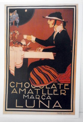 REPRODUCCION DE CARTEL CHOCOLATE AMATLLER MARCA LUNA. 28,3X42,8cm.