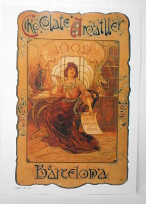 REPRODUCCION DE CARTEL CHOCOLATE AMATLLER 1902. CASA FUNDADA EN 1800, BARCELONA. 28X44cm.