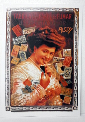 REPRODUCCION DE CARTEL FABRICAS DE PAPEL DE FUMAR J. LAPORTA VALOR, ALCOY. 29X42cm.