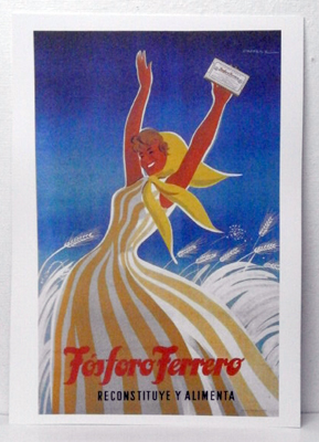 REPRODUCCION CARTEL FOSFORO FERRERO. RECONSTITUYE Y ALIMENTA. 26,5 X 42 cm.