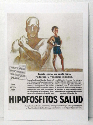 REPRODUCCION CARTEL JARABE HIPOFOSFITOS SALUD FUERTE COMO UN ROBLE HOY... 29 X 37 cm.
