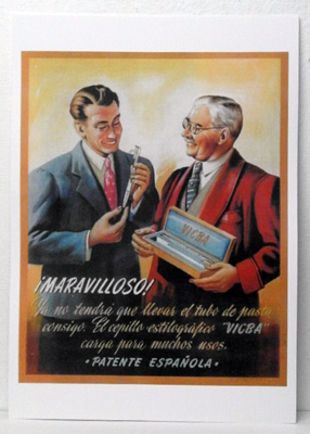 REPRODUCCION CARTEL MARAVILLOSO, CEPILLO ESTILOGRAFICO VICBA. PATENTE ESPAÑOLA. 30 X 37 cm.
