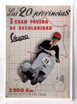 REPRODUCCION CARTEL I GRAN PRUEBA DE REGULARIDAD VESPA, LAS 20 PROVINCIAS. 30 X 43 cm.