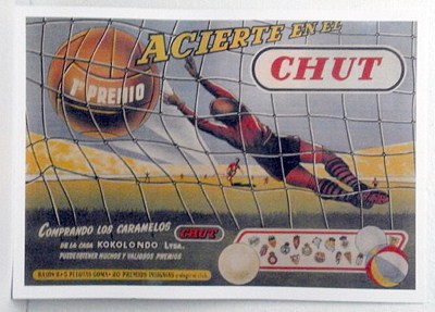REPRODUCCION CARTEL ACIERTE EN EL CHUT COMPRANDO LOS CARAMELOS CHUT. 29,4 x 42,8 cm.