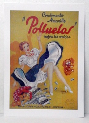 REPRODUCCION CARTEL CONDIMENTO AMARILLO POLLUELOS MEJORA LAS COMIDAS. 27,5 X 39,4cm.