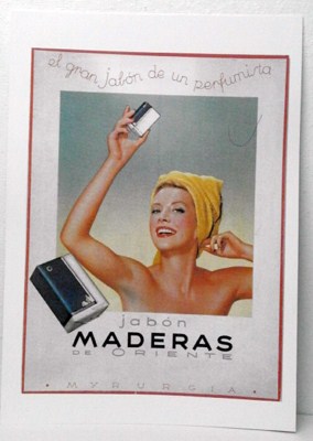 REPRODUCCION CARTEL JABON MADERAS DE ORIENTE, MYRURGIA, EL GRAN JABON DE UN PERFUMISTA. 37,5 X 28,4 cm.