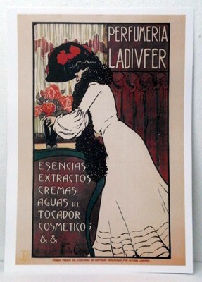 REPRODUCCION CARTEL PERFUMERIA LADIVFER, ESENCIAS, EXTRACTOS,… 28,8 X 42,8 cm.