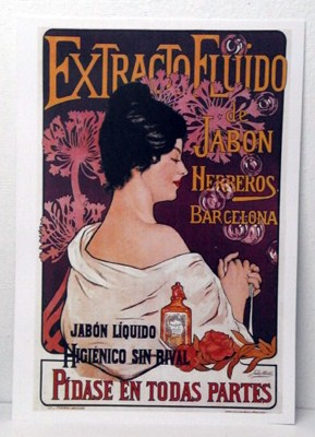 REPRODUCCION CARTEL EXTRACTO FLUIDO DE JABON, HERREROS-BARCELONA. 28,2 X 42,8 cm.