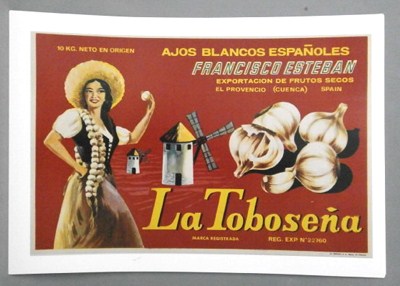 REPRODUCCION CARTEL LA TOBOSEÑA. AJOS BLANCOS ESPAÑOLES. FRANCISCO ESTEBAN. 27,5 X 42 cm.