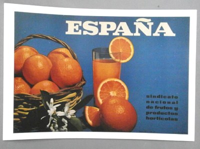 REPRODUCCION CARTEL ESPAÑA, SINDICATO NACIONAL DE FRUTOS Y PRODUCTOS HORTICOLAS. 28,5 X 42,2 cm.