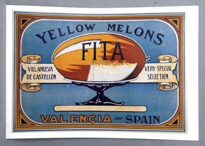 REPRODUCCION CARTEL YELLOW MELONS FITA. VILLANUEVA DE CASTELLON, VALENCIA. 29,5 X 42,5 cm.