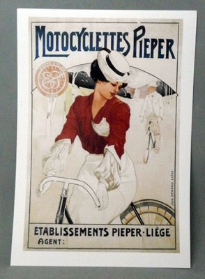 REPRODUCCION CARTEL MOTOCYCLETTES PIEPER, ETABLISSEMENTS PIEPER - LIEGE.