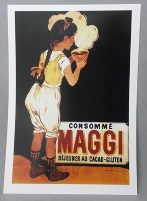 REPRODUCCION CARTEL CONSOMME MAGGI, DEJEUMER AU CACAO - GLUTEN.