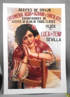 REPRODUCCION CARTEL ACEITES DE ORUJO, HIJOS DE LUCA DE TENA, SEVILLA.