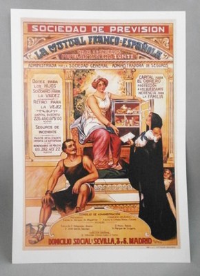 REPRODUCCION CARTEL SOCIEDAD DE PREVISION, LA MUTUAL FRANCO-ESPAÑOLA, SEVILLA.