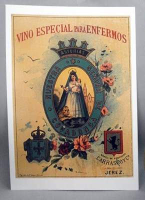 REPRODUCCION CARTEL VINO ESPECIAL PARA ENFERMOS, NTRA. SRA. DE COVADONGA, ASTURIAS.