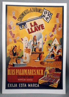 REPRODUCCION CARTEL CONDIMENTOS Y AZAFRANES LA LLAVE, NOVELDA, ESPAÑA.